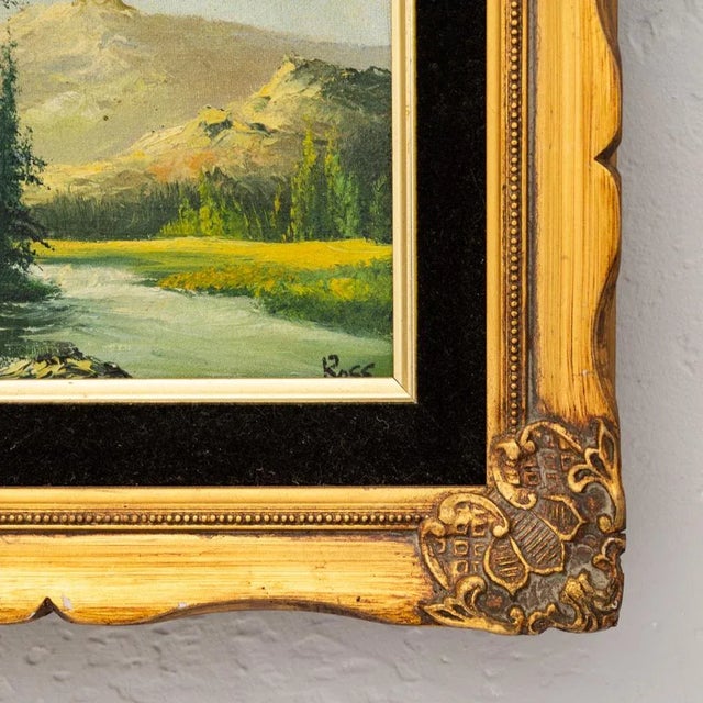 Green Small Framed Mountain Landscape Painting Signed Ross For Sale - Image 8 of 10