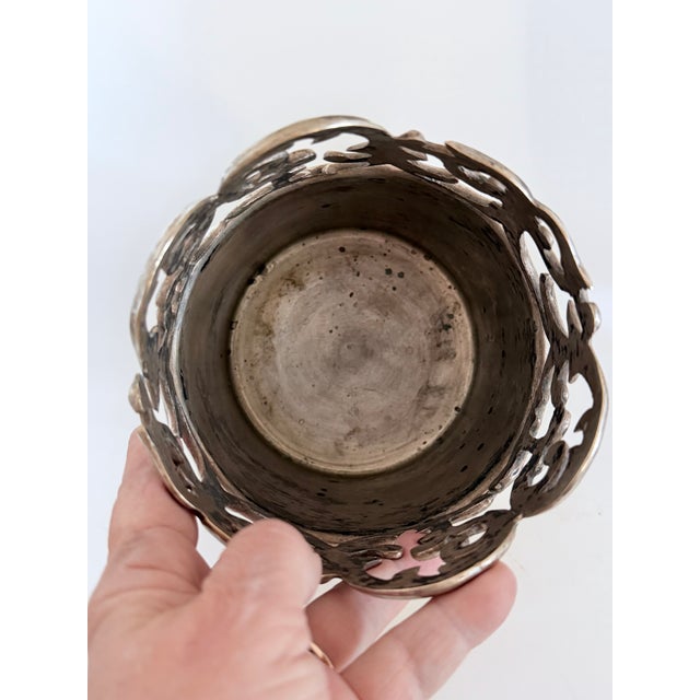 Metal Silver on Brass Wine Bottle Holder or Coaster With Lions Head Ring Handles For Sale - Image 7 of 11