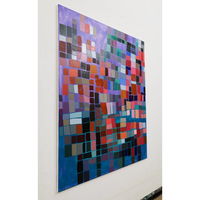 Contemporary "Squares / Turquoise Purple Orange" Large Abstract Oil Painting by Simon Findlay For Sale - Image 3 of 17