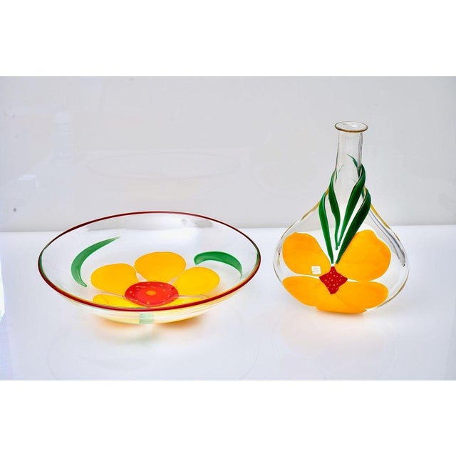 Rare set of singed pauly vase and bowl by berit johansson, swedish designer who worked and works for top glass maker...