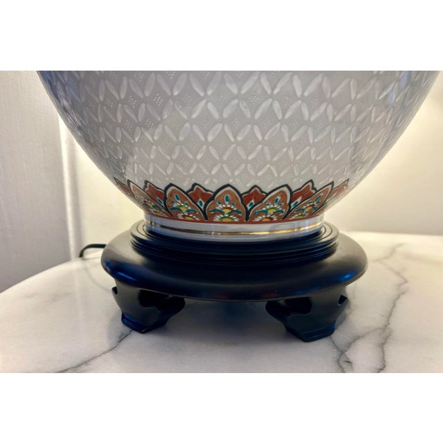 Vintage Chinese Hand Painted Ginger Jar Lamp W/Shade For Sale - Image 9 of 12