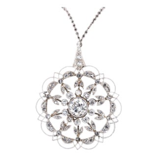 Exquisite Platinum Flower Pendant With Authentic Earth Mined Diamonds and Chain For Sale