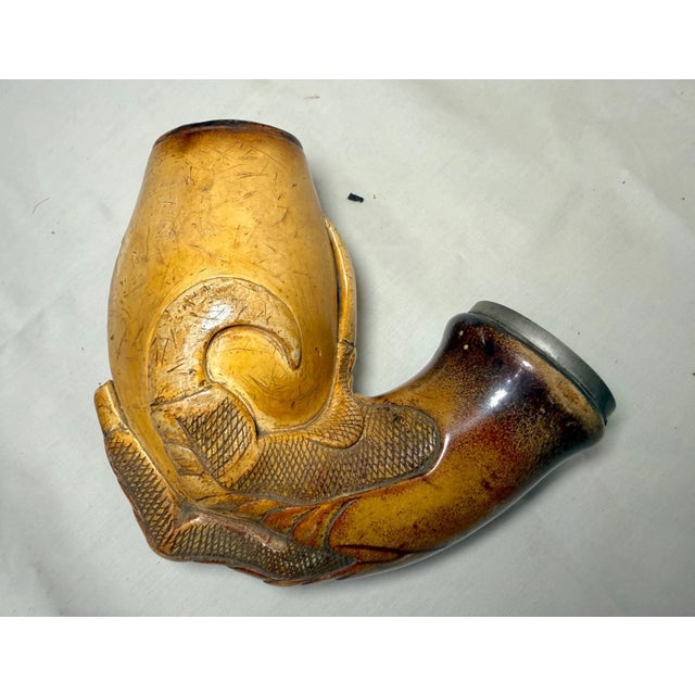 2 Large Antique 1800's Hand Carved Dragon Claw Talon Meerschaum Smoking Pipe For Sale - Image 10 of 18