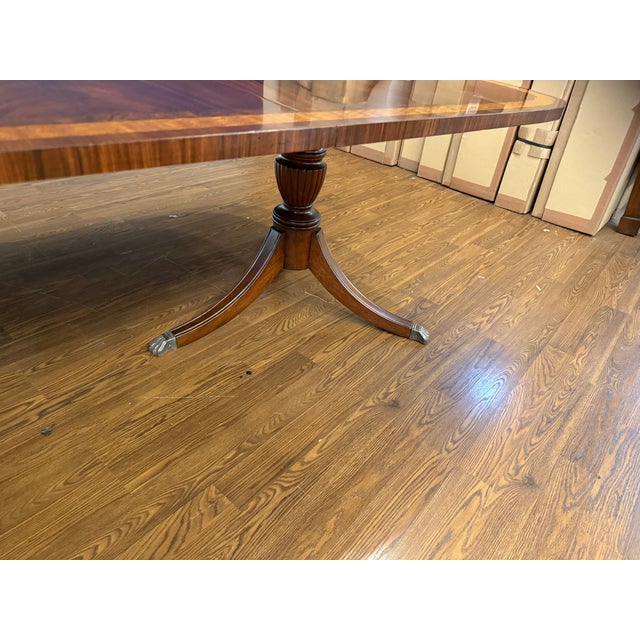 Classic Double Scalloped Multi-Banded Mahogany Dining Table by Leighton Hall - Showroom Sample For Sale - Image 11 of 15