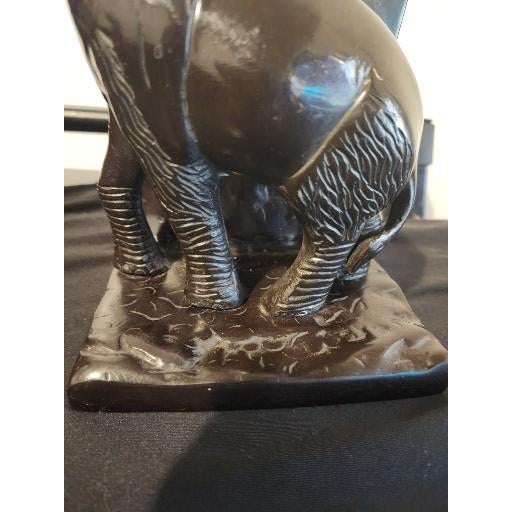 Art Deco Vintage 1930s Art Deco Anglo-Indian Chocolate Bronze Elephant Bookends - Pair For Sale - Image 3 of 14