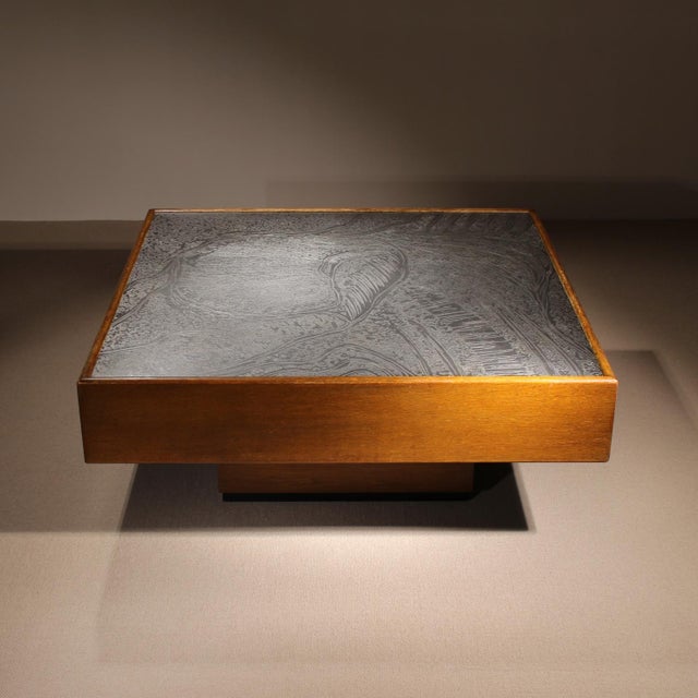 Oak & Etched Metal Coffee Table by Heinz Lilienthal, Germany, 1970s For Sale - Image 14 of 17
