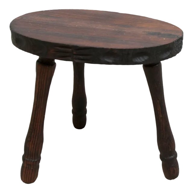 Low Brutalist Wood Stool, 1950 For Sale
