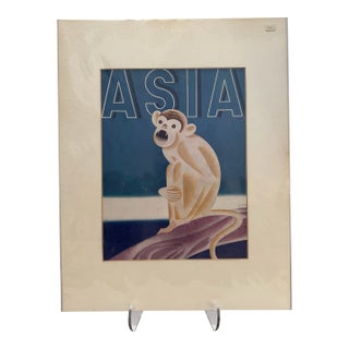1935 Original Asia Magazine Cover, July, Frank McIntosh, Art Deco, Matted For Sale
