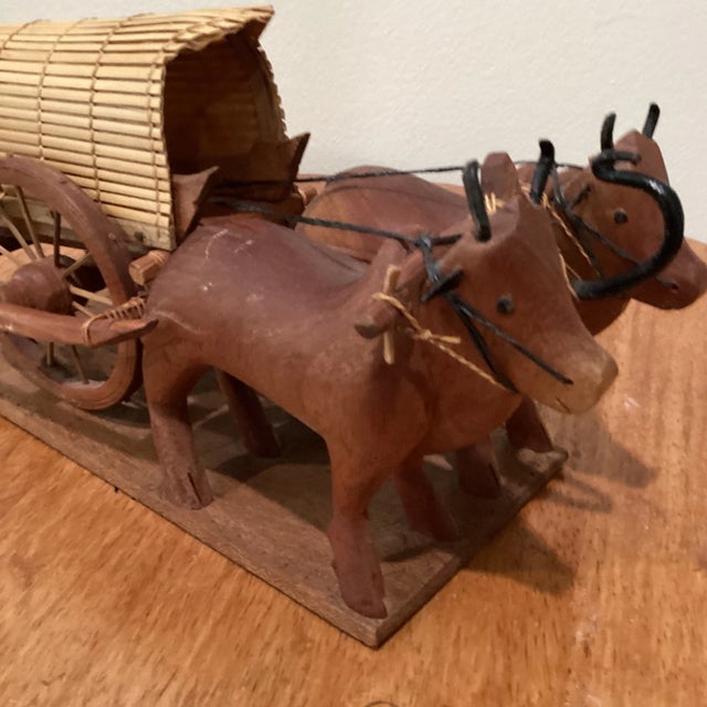 Chestnut Late 19th Century Japanese Carved Wooden Ox Oxen Drawn Tumbril Cart Sculpture For Sale - Image 8 of 12