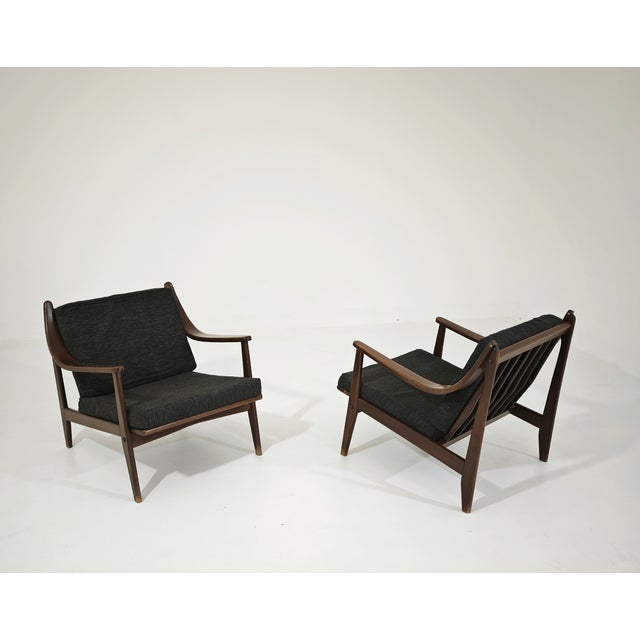 Mid-Century Modern Wood and Fabric Lounge Chairs, 1960, Set of 2 For Sale - Image 17 of 18