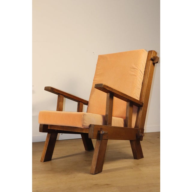 Mid-Century Modern Brutalist Armchairs in Oak and Velvet, 1960s-1970s, Set of 2 For Sale - Image 3 of 18