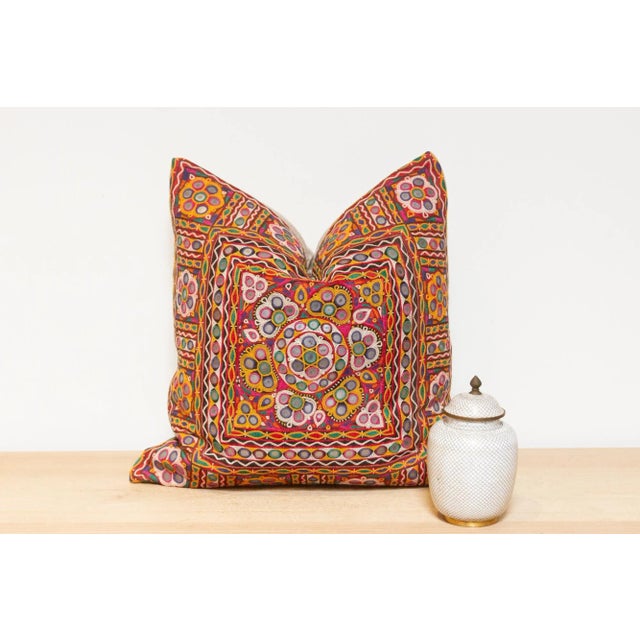 Yellow Jiya Rajasthani Embroidered Decorative Pillow For Sale - Image 8 of 8