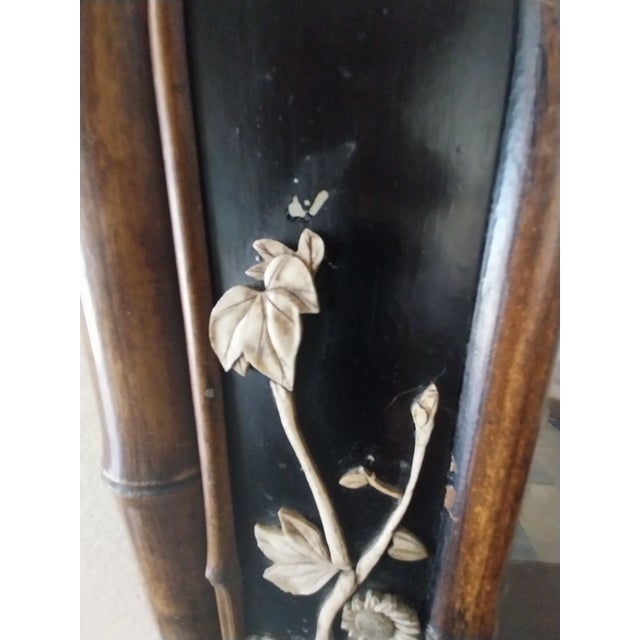 Late 19th Century Large Japanese Shibayama-Style Black Lacquer Mirror With Faux-Bamboo Frame For Sale - Image 9 of 13