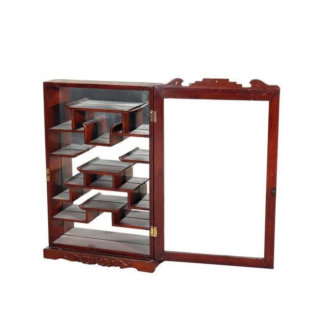 Antique Chinese Mahogany Netsuke Enclosed Display Cabinet C1930 For Sale - Image 9 of 14