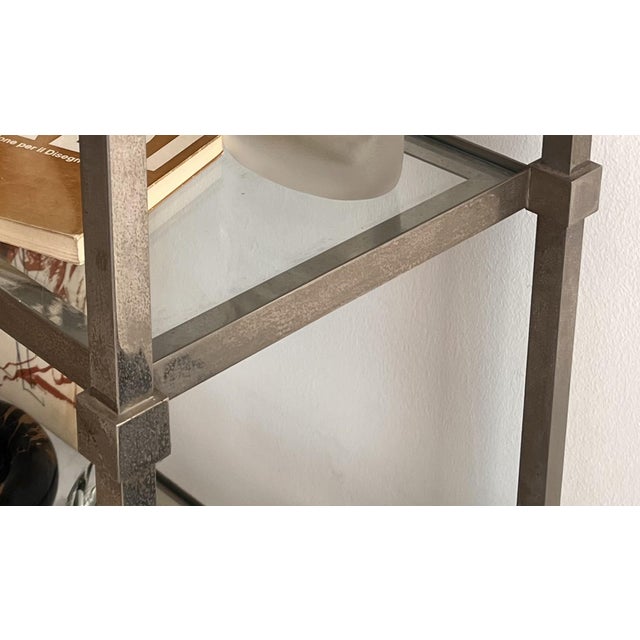 Mid-Century Modern Vintage Italian Bookcase in Satin Metal and Glass, 1970s For Sale - Image 3 of 12