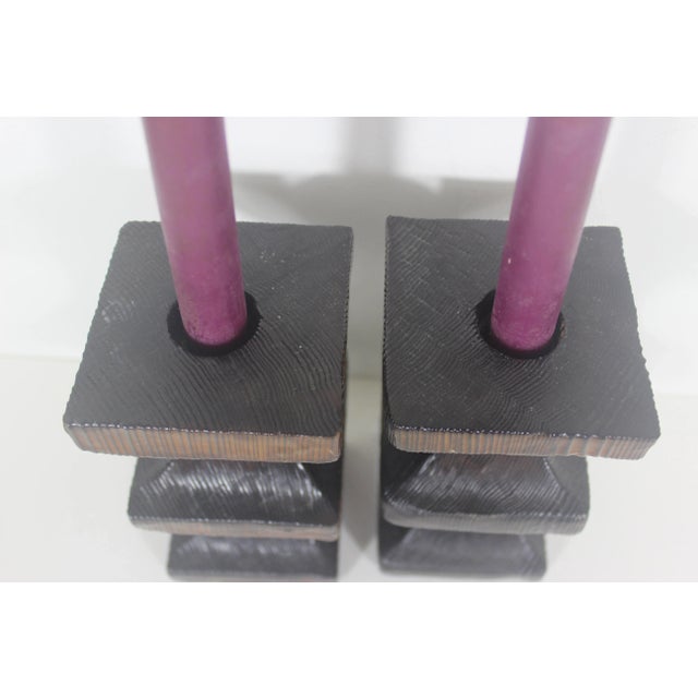 Brown Vintage Brutalist Wood Candle Holders, Wood, Gothic, Spanish Revival- Set of 2 For Sale - Image 8 of 10