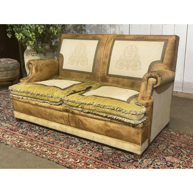 Vintage Club Sofa in Leather and Fabric, 1930s For Sale - Image 16 of 18