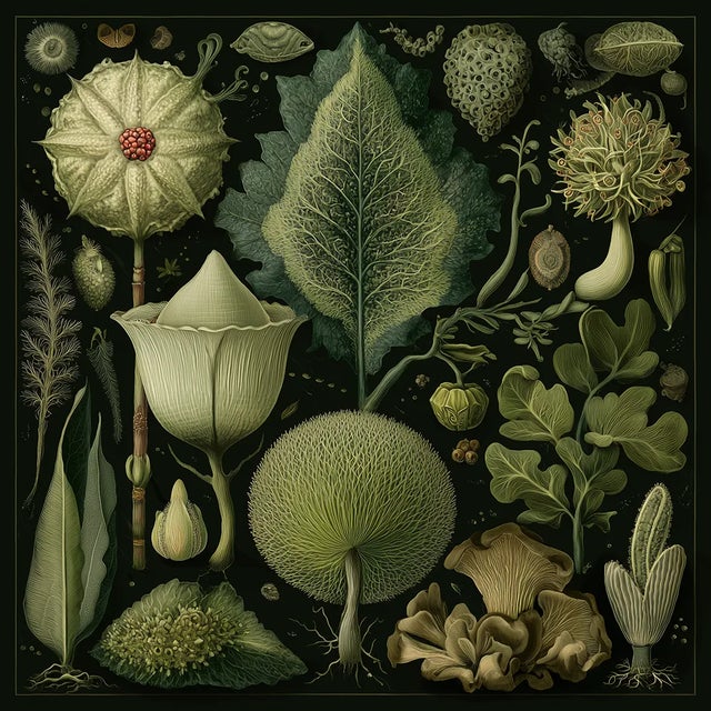 Set of 15 - 90' X 54' Evergreen Organic Modern Gallery Wall Installation Botanical Prints - Dark Green, Unframed For Sale - Image 10 of 17