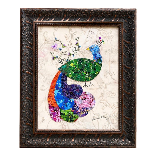 Original Grant "Jigsaw Grant" Manier Coolage Peacock Artwork, Signed & Dated 2018, Custom Framed For Sale