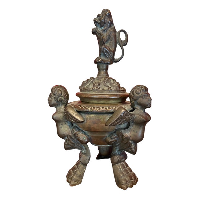 Late 19th Century Italian Renaissance Revival Patinated Bronze Inkwell For Sale