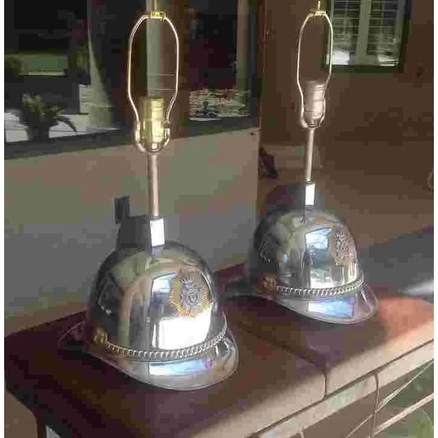 An unusual pair of Scandinavian(possibly Danish) ceremonial silver plated helmets, c. 1940. They have been made into table...