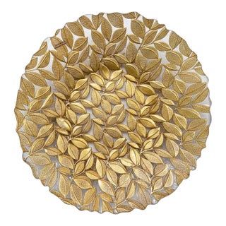 Large Turkish Art Glass Centerpiece Bowl-Gold Leaf-Reverse Painted-Fruit-Console For Sale