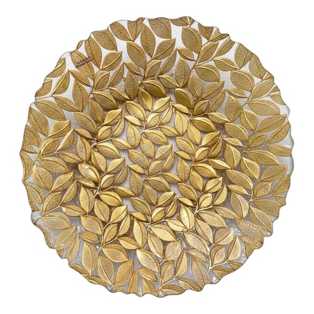 Large Turkish Art Glass Centerpiece Bowl-Gold Leaf-Reverse Painted-Fruit-Console For Sale