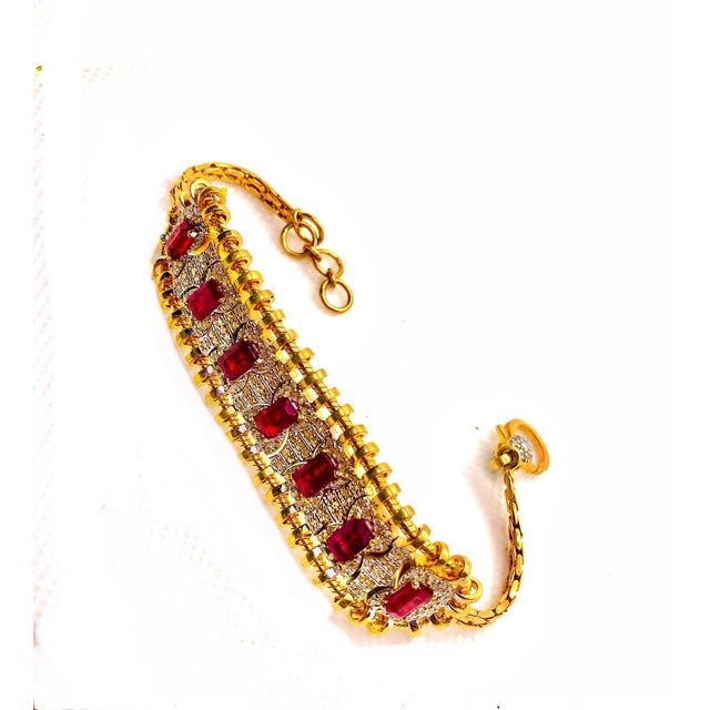 Bochic “Vintage Retro” Natural Rubies from Africa & Diamonds Set In 18K Gold & Silver Can wear as an anklet as well...