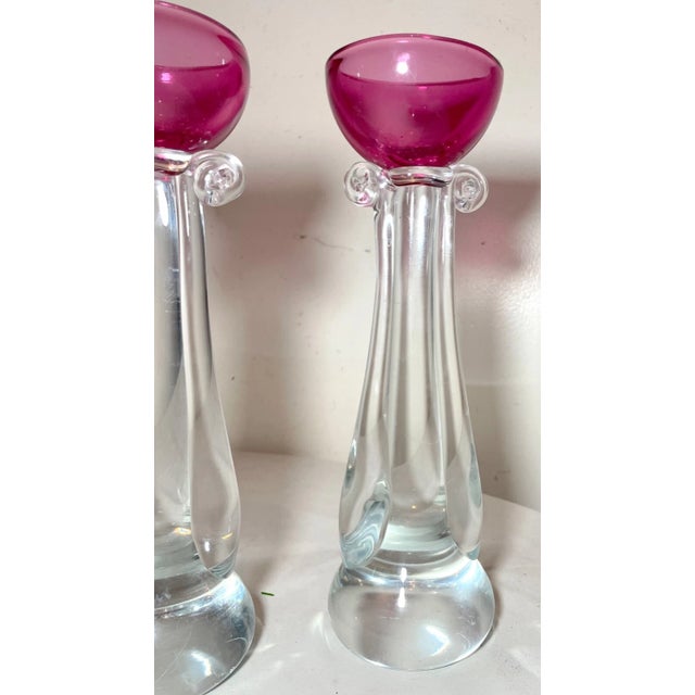 1960s Tall Pair Murano Hand Blown Alfredo Barbini Glass Candlesticks Candle Holders For Sale - Image 13 of 14