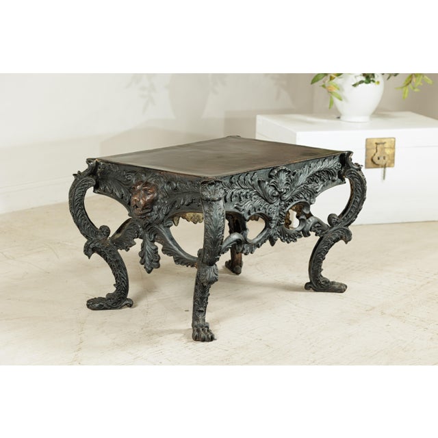 Late 20th Century Bronze Table with Sculpted Lion Heads, Paw Feet, and Ornate Foliage Detailing For Sale - Image 4 of 18