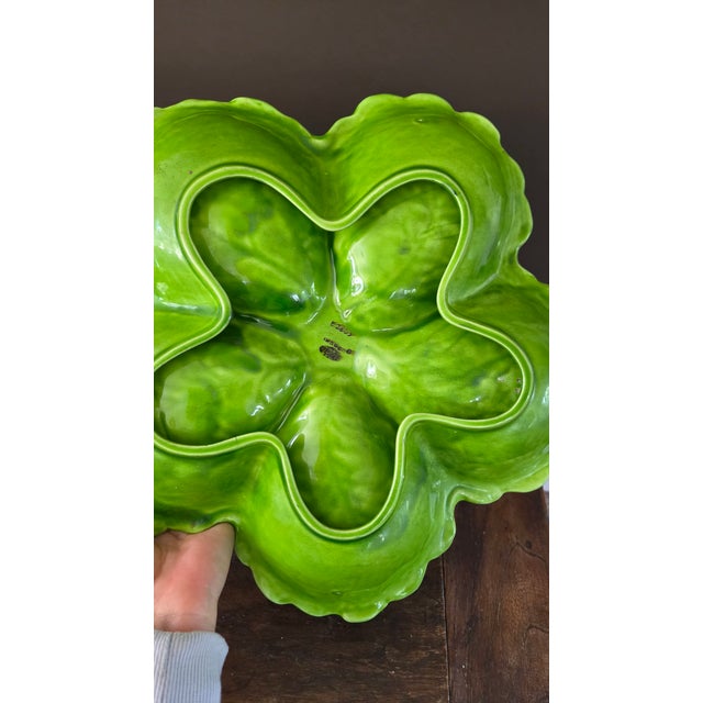 1960s Inarco E2603 Green Majolica-Style Fruit and Leaf Divided Serving Platter For Sale - Image 14 of 16