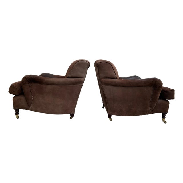 Pair of George Smith Suede Leather Club Chairs – 1999, Handmade in England** For Sale