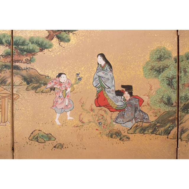 C. 1800s Edo to Meiji Era "The Tale of Genji", Japanese Yamato-E Style Byobu Screen For Sale - Image 10 of 18