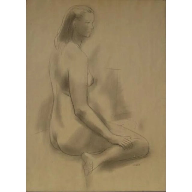American Seated Female Nude 1930-60s Graphite Sketch For Sale - Image 3 of 3