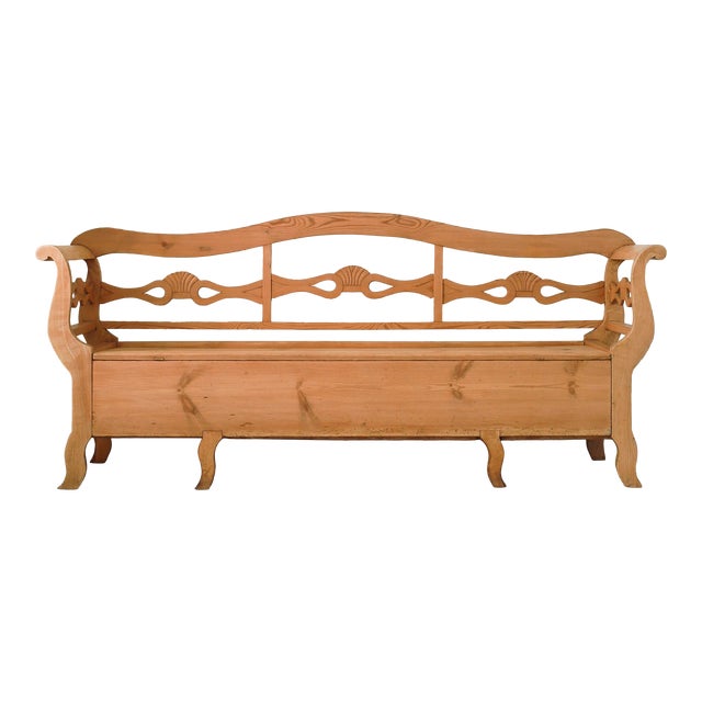 19th C Antique Swedish Pine Storage Bench For Sale