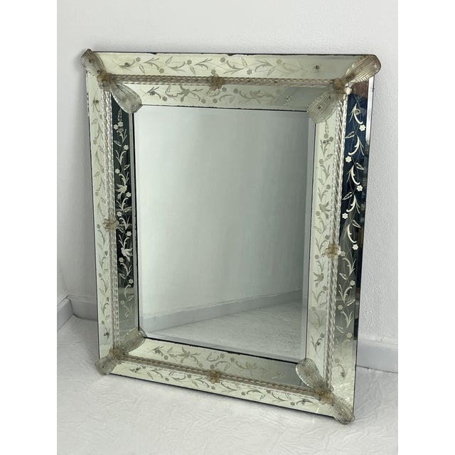 Large mid-century Venetian Murano glass mirror in the style of Ercole Barovier, 1960s 86 cm wide and 72 cm high, intact...