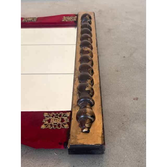 Spanish Neoclassical Wall Mirror with Antique Red Velvet Frame with bronze For Sale - Image 18 of 18