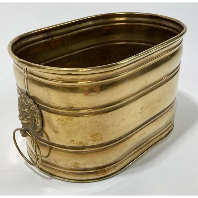 Vintage Oval Brass Lion Handled Planter For Sale - Image 4 of 8