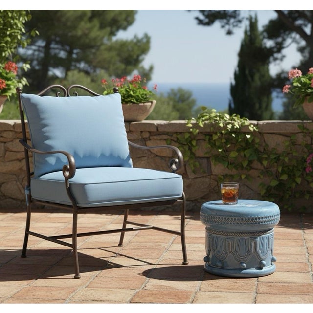 Robin's Egg Blue Vintage Ceramic Garden Seat / Drum Stool in Robin's Egg Blue For Sale - Image 8 of 8