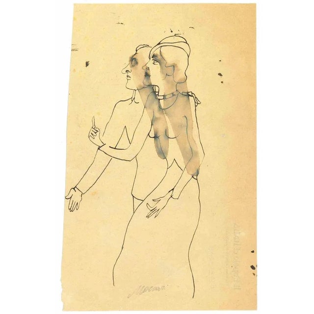 The Couple is an original Drawing in pen on creamy-colored paper realized by Mino Maccari in mid 20th century. Hand-signed...