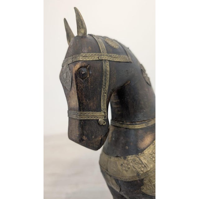 Indian Wooden Ceremonial Horse with Brass from Charles Mareck, 1920s For Sale - Image 15 of 18
