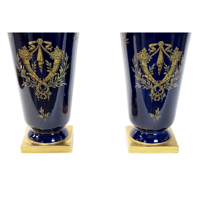 1930s Large French Porcelain Cobalt Blue Vases by Maurice Pinon, 1930s, Set of 2 For Sale - Image 5 of 10