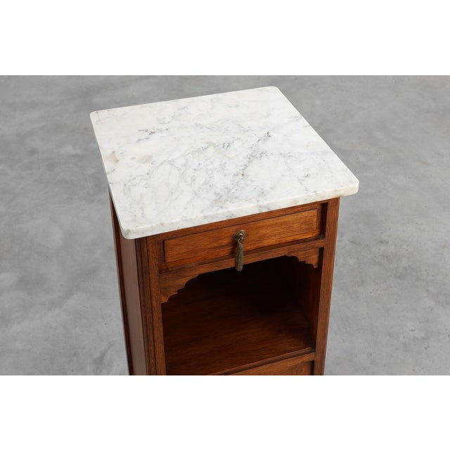 Art Deco Nightstand in Oak with Carrara Marble Top, France, 1920s For Sale - Image 9 of 11