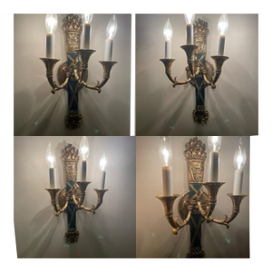 Four 3 Light Brass Wall Sconces