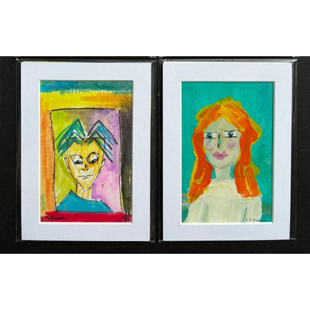 Paper “The Prodigal Son and Bridgette” Original Expressionist Portrait Paintings by Linda McDonough - a Pair For Sale - Image 7 of 7