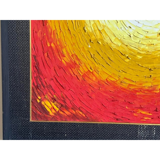 1970s Vintage Mid Century Modern Canvas Sun Sunshine Pallet Knife Oil Canvas Painting Wall Art, Framed For Sale In Palm Springs - Image 6 of 10