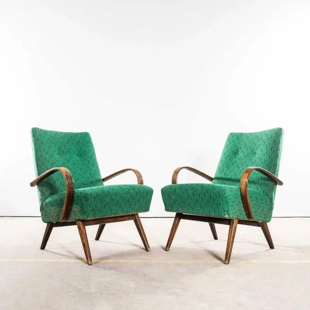 Armchairs with Geometric Slub Jacquard Upholstery by Jaroslav Šmídek, 1950s For Sale - Image 3 of 10
