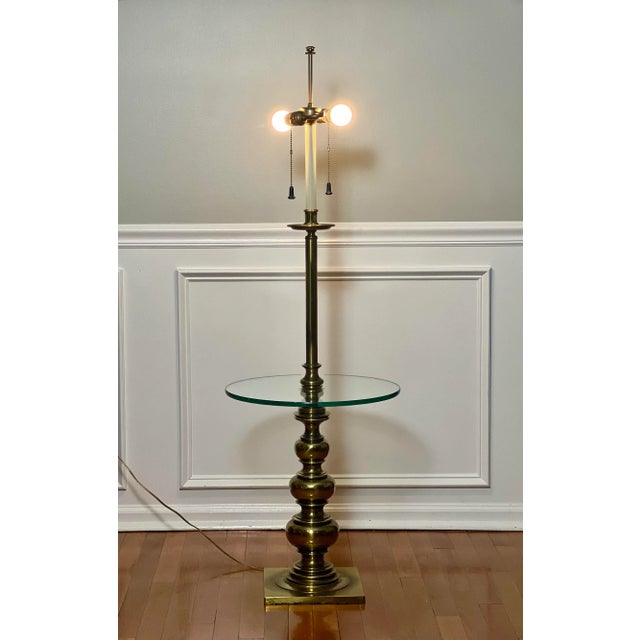 Vintage 1970s Stiffel Brass Floor Lamp With Glass Table For Sale - Image 10 of 12