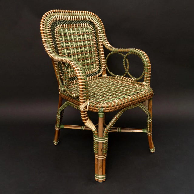 Marshan Rattan Arm Chair in Green By Creel and Gow For Sale In New York - Image 6 of 8