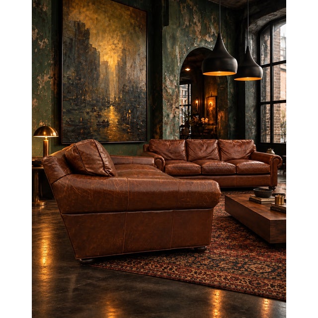 Vintage Cognac Leather 3-Seater Sofas, Pair For Sale - Image 17 of 17